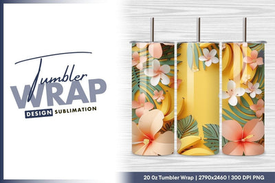 Paper cut flowers bananas tropical yellow background Sublimation Regulrcrative 