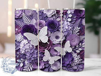 Paper Cut Purple Butterfly 20oz Tumbler, Paper Cut Butterfly, Purple Butterfly, Butterfly Tumbler, 20oz Tumbler, Purple Tumbler, Tumbler Wrap, Butterfly Png Sublimation ToriDesigns 