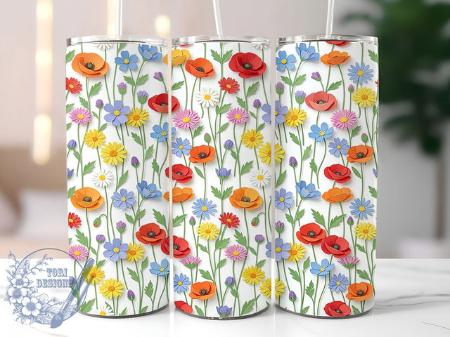 Paper Cut Wildflowers 20oz Tumbler, Paper Cut Wildflowers, Wildflower Paper Cut, Paper Cut Tumbler, Wildflower Tumbler, 20oz Tumbler, Floral Tumbler, Tumbler Wrap Sublimation ToriDesigns 