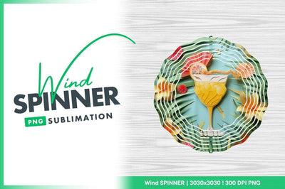 Paper Cutout Cocktail with Flowers Palm Leaves and Wind Spinner Round Png on Blue Sublimation Regulrcrative 