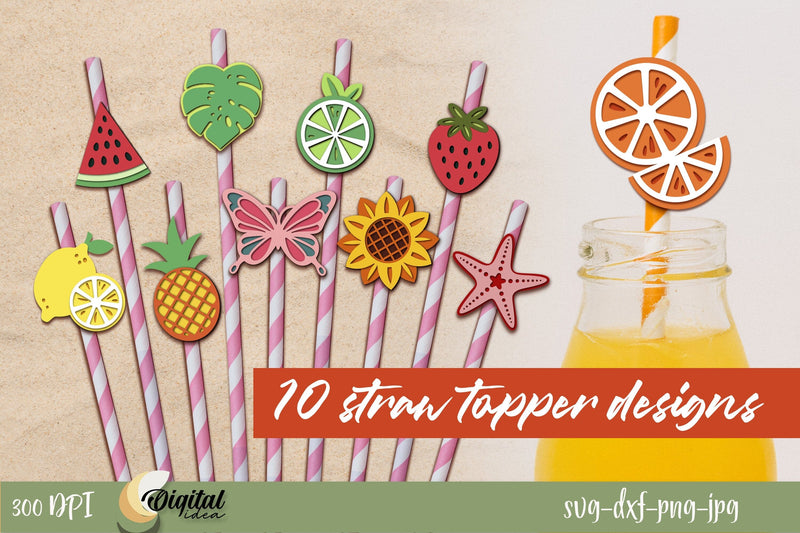 Paper decoration for straw. Summer party Straws. Party decor SVG Evgenyia Guschina 