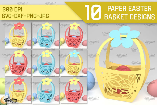 Paper Easter Basket SVG Bundle. 3D Easter Basket Paper Cut SVG Evgenyia Guschina 