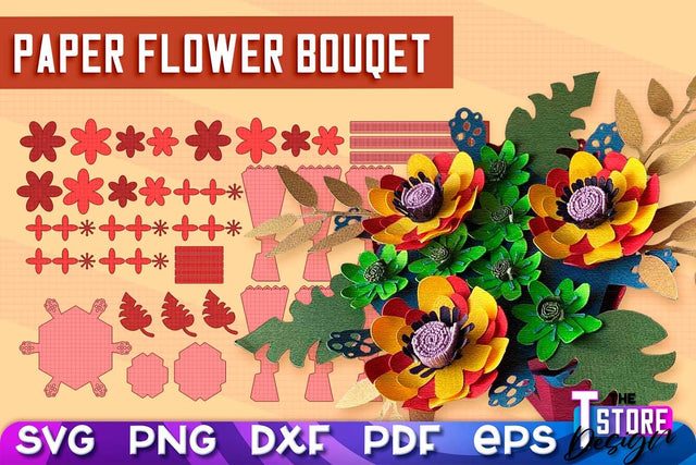 Paper Flower Bouquet SVG Design | Flower Bouquet SVG Design | Mother’s Day Gift SVG The T Store Design 