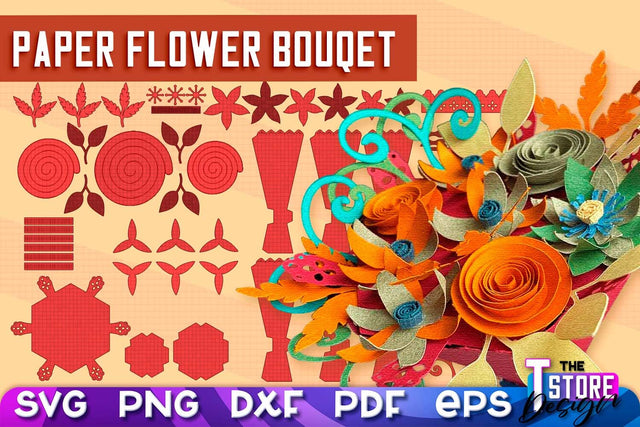 Paper Flower Bouquet SVG Design | Flower Bouquet SVG Design | Mother’s Day Gift SVG The T Store Design 