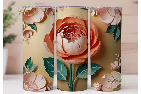 Paper Flowers 20oz Tumbler Wrap Sublimation PixelChick 