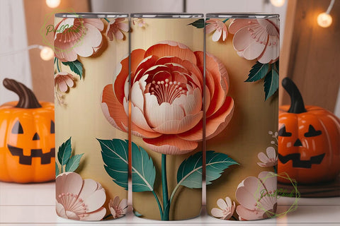 Paper Flowers 20oz Tumbler Wrap Sublimation PixelChick 