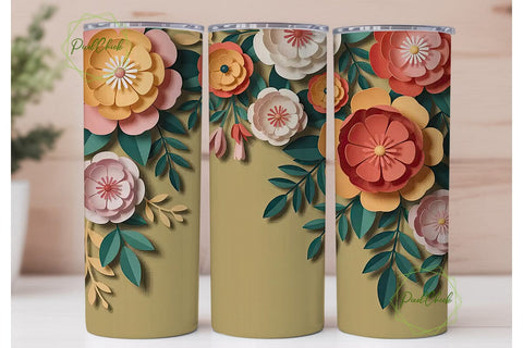 Paper Flowers 20oz Tumbler Wrap Sublimation PixelChick 