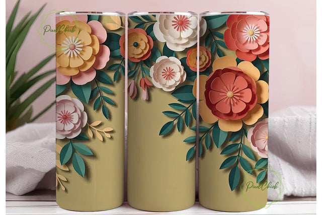 Paper Flowers 20oz Tumbler Wrap Sublimation PixelChick 