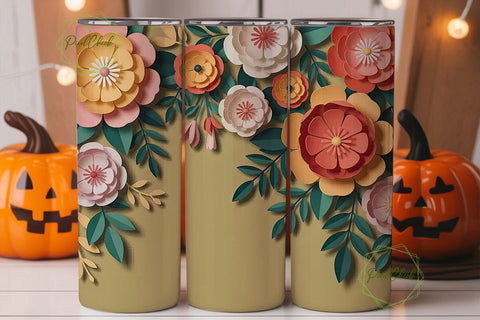 Paper Flowers 20oz Tumbler Wrap Sublimation PixelChick 