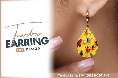 Paper insects on yellow background teardrop earring png Sublimation Regulrcrative 