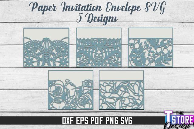 Paper Invitation Envelope Bundle | Paper Cut Design | SVG Files SVG The T Store Design 