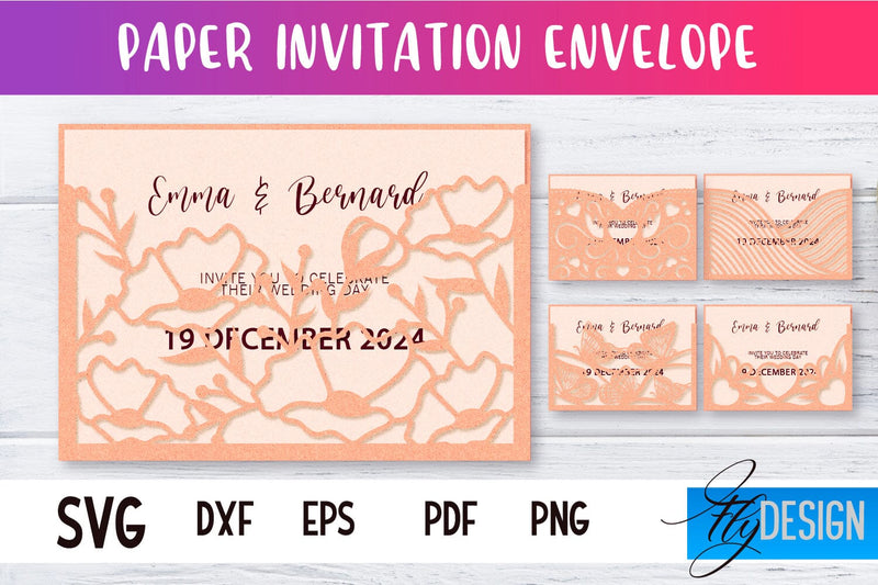 Paper Invitation Envelope | Paper Cut Design | SVG File SVG Fly Design 