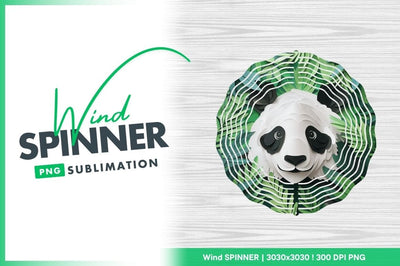 Paper Panda Bear Face Surrounded by Green Paper Cut Leaves Sublimation Regulrcrative 