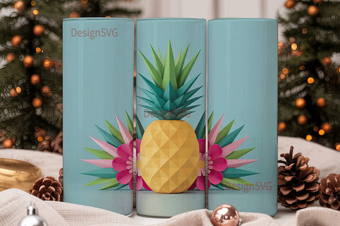 Paper Pineapple Floral 20oz Tumbler Wrap Sublimation DesignSVG 