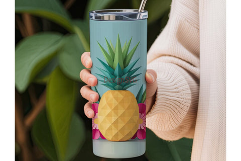 Paper Pineapple Floral 20oz Tumbler Wrap Sublimation DesignSVG 