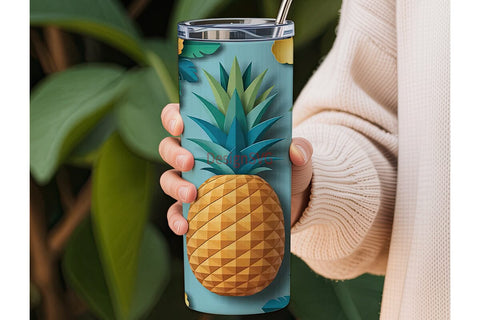 Paper Pineapple Floral 20oz Tumbler Wrap Sublimation DesignSVG 