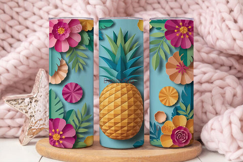 Paper Pineapple Floral 20oz Tumbler Wrap Sublimation DesignSVG 