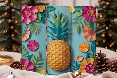 Paper Pineapple Floral 20oz Tumbler Wrap Sublimation DesignSVG 