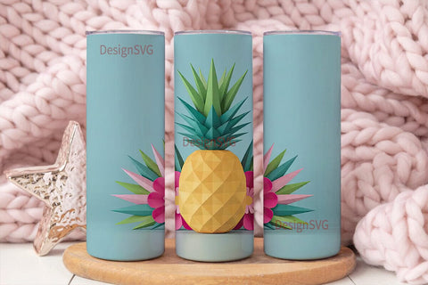 Paper Pineapple Floral 20oz Tumbler Wrap Sublimation DesignSVG 
