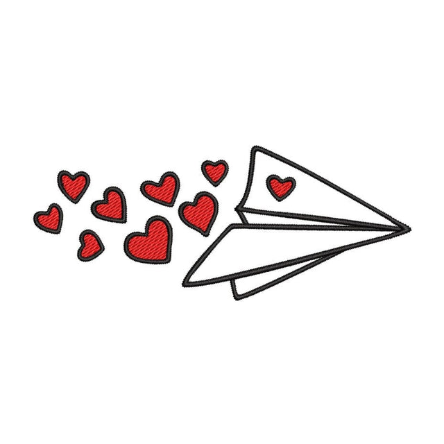 Paper Plane with Flying Hearts Machine Embroidery Design, Love Embroidery File, 4 sizes, Instant Download Embroidery/Applique DESIGNS Nino Nadaraia 