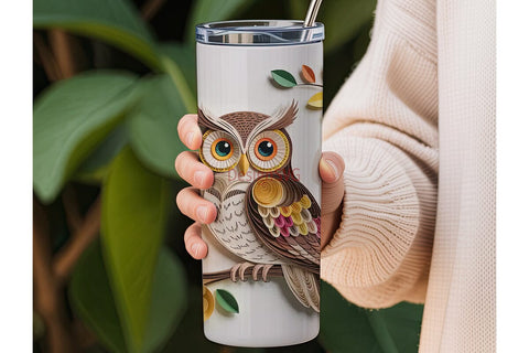 Paper Quilled Owl 20oz Tumbler Wrap Sublimation DesignSVG 