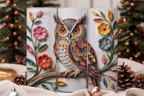 Paper Quilled Owl 20oz Tumbler Wrap Sublimation DesignSVG 