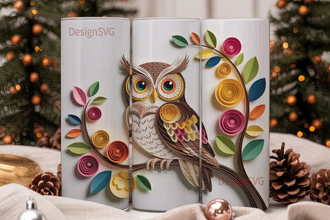 Paper Quilled Owl 20oz Tumbler Wrap Sublimation DesignSVG 