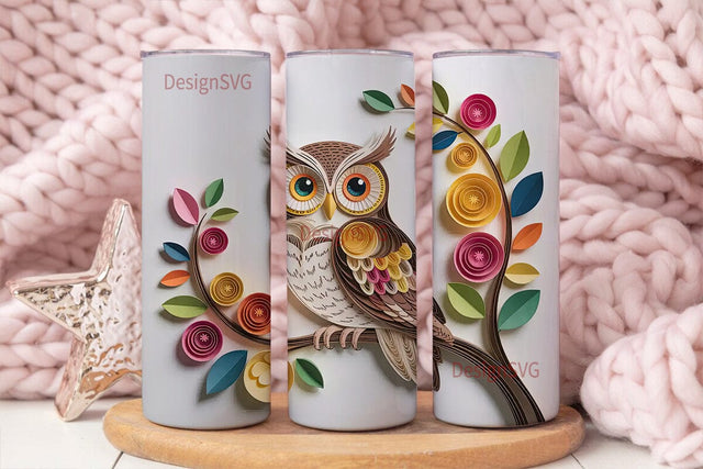 Paper Quilled Owl 20oz Tumbler Wrap Sublimation DesignSVG 