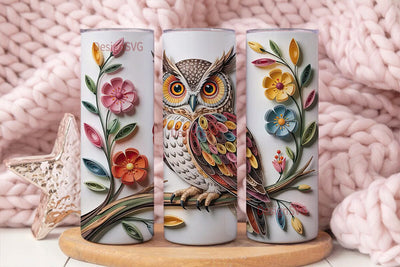Paper Quilled Owl 20oz Tumbler Wrap Sublimation DesignSVG 