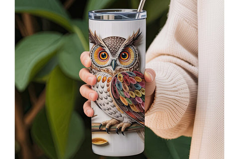 Paper Quilled Owl 20oz Tumbler Wrap Sublimation DesignSVG 