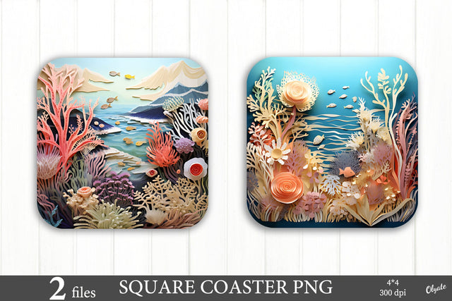 Paper Quilled Sea Sublimation PNG. Square Coaster PNG Sublimation Olga Terlyanskaya 