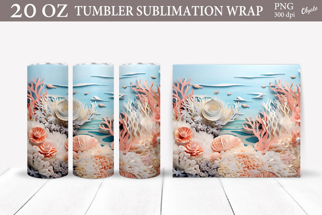 Paper Quilled Sea Tumbler Sublimation PNG. 20 OZ Tumbler Sublimation Olga Terlyanskaya 