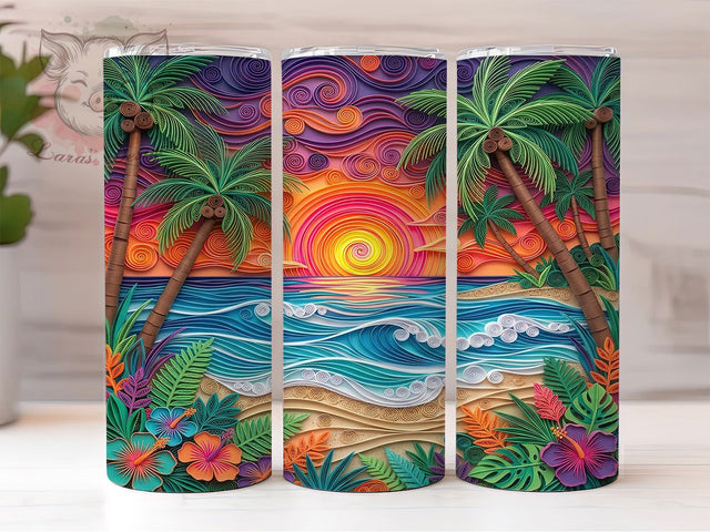 Paper Quilling Beach 20oz Tumbler, Paper Quilling Beach, Quilling Beach PNG, Beach Tumbler Wrap, Paper Quilling PNG, Coastal Tumbler PNG, Beach Quilling PNG, 20oz Tumbler Wrap Sublimation Lara' s Designs 