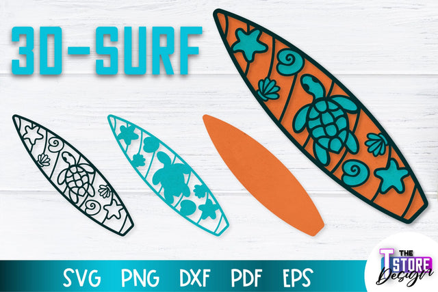 Paper Surf | 3D Surf Design | Summer Design | Paper Cut Files SVG The T Store Design 