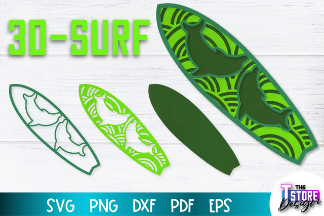 Paper Surf | 3D Surf Design | Summer Design | Paper Cut Files SVG The T Store Design 