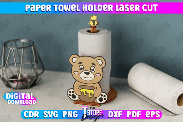 Paper Towel Holder | Bear Shape | Kitchen Accessories | Roll Paper Stand | CNC File SVG The T Store Design 