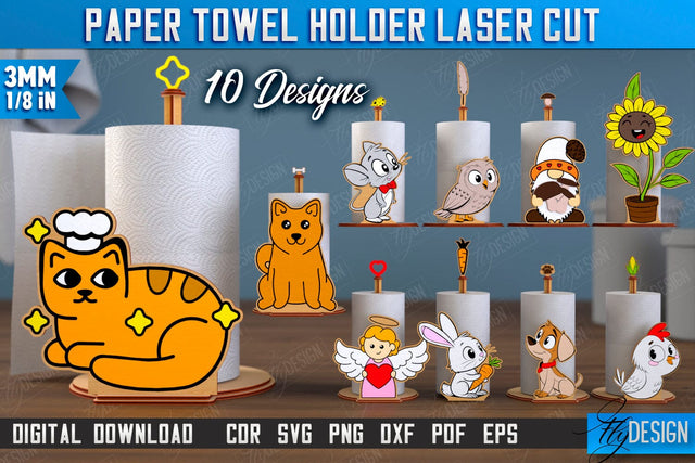 Paper Towel Holder Bundle | Animals Shape | Kitchen Accessories | Roll Paper Stand | CNC Files SVG Fly Design 