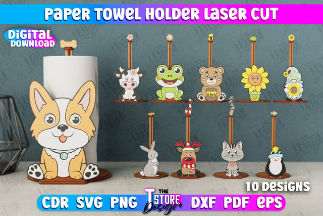 Paper Towel Holder Bundle | Animals Shape | Kitchen Accessories | Roll Paper Stand | CNC Files SVG The T Store Design 