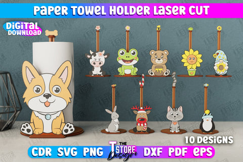 Paper Towel Holder Bundle | Animals Shape | Kitchen Accessories | Roll Paper Stand | CNC Files SVG The T Store Design 