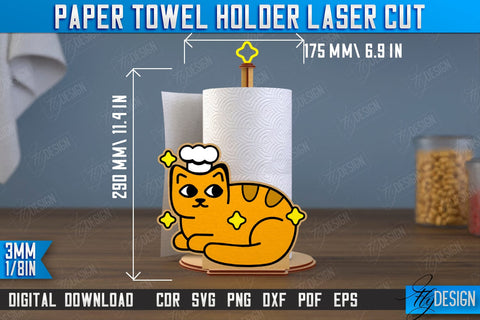 Paper Towel Holder | Cat Shape | Kitchen Accessories | Roll Paper Stand | CNC File SVG Fly Design 