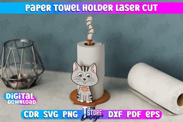 Paper Towel Holder | Cat Shape | Kitchen Accessories | Roll Paper Stand | CNC File SVG The T Store Design 