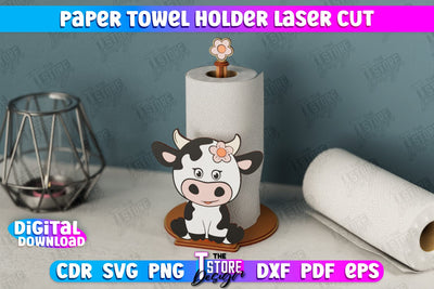 Paper Towel Holder | Cow Shape | Kitchen Accessories | Roll Paper Stand | CNC File SVG The T Store Design 