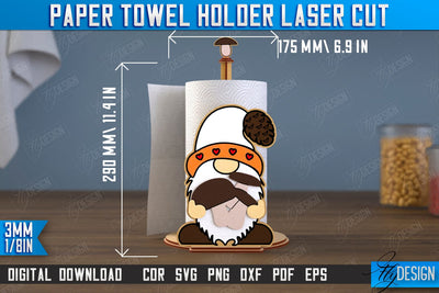 Paper Towel Holder | Gnome Shape | Kitchen Accessories | Roll Paper Stand | CNC File SVG Fly Design 