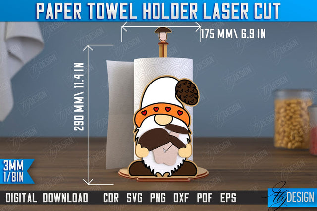 Paper Towel Holder | Gnome Shape | Kitchen Accessories | Roll Paper Stand | CNC File SVG Fly Design 