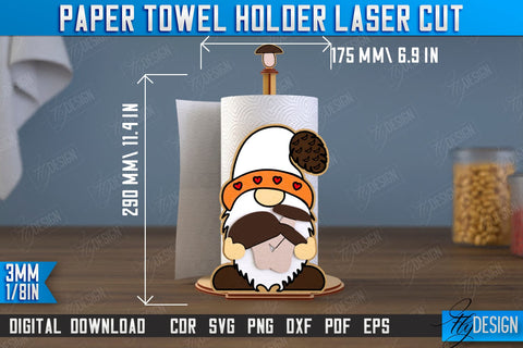 Paper Towel Holder | Gnome Shape | Kitchen Accessories | Roll Paper Stand | CNC File SVG Fly Design 