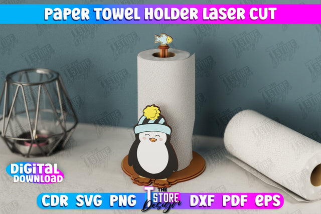 Paper Towel Holder | Penguin Shape | Kitchen Accessories | Roll Paper Stand | CNC File SVG The T Store Design 