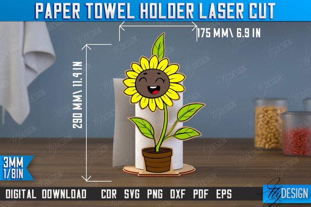 Paper Towel Holder | Sunflower Shape | Kitchen Accessories | Roll Paper Stand | CNC File SVG Fly Design 