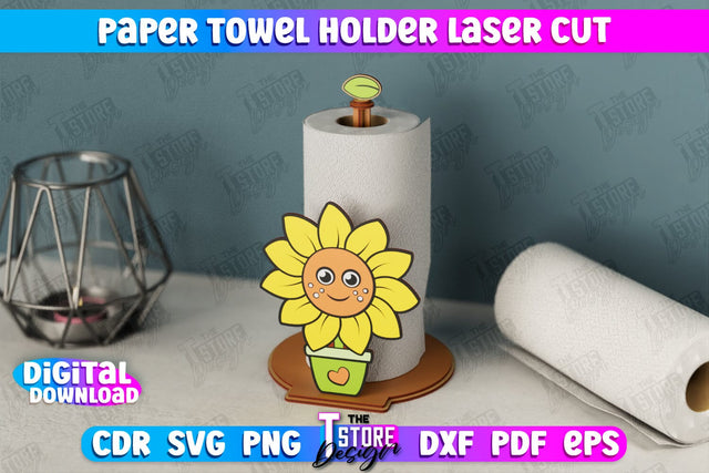Paper Towel Holder | Sunflower Shape | Kitchen Accessories | Roll Paper Stand | CNC File SVG The T Store Design 