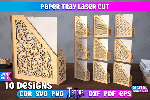 Paper Tray Bundle | Office Design | Desktop Office Organizer | Work File Holder | CNC Files SVG The T Store Design 
