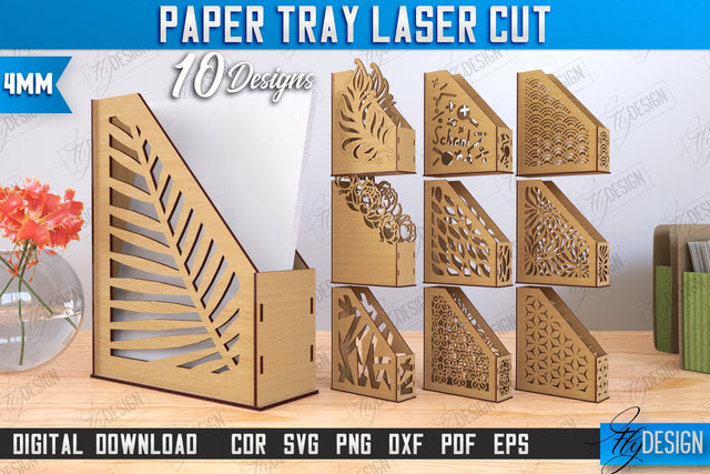 Paper Tray Laser Cut Bundle | Office Design | Desktop Office Organizer | Work File Holder | CNC Files SVG Fly Design 